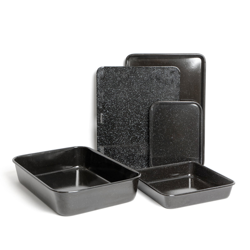 MasterClass 5pc Vitreous Enamel Non-Stick Cookware Set with 1x Roasting Pan and 4x Baking Trays