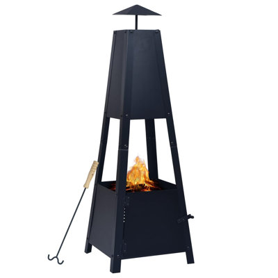 Fire Pit Black 13.8" x 13.8" x 39" Steel