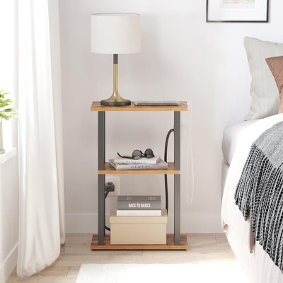 Petite table d'appoint étroite avec station de charge, ensemble de 2 tables de bout Skinny pour petits espaces, table de chevet mince avec ports USB et prise de courant, canapé à côté de la table avec roues,