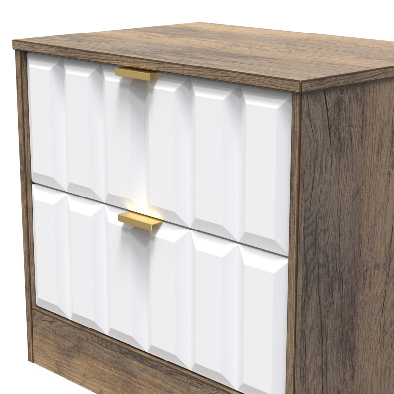 Besian 58cm W Manufactured Wood Bedside Table, White Matt/Vintage Oak
