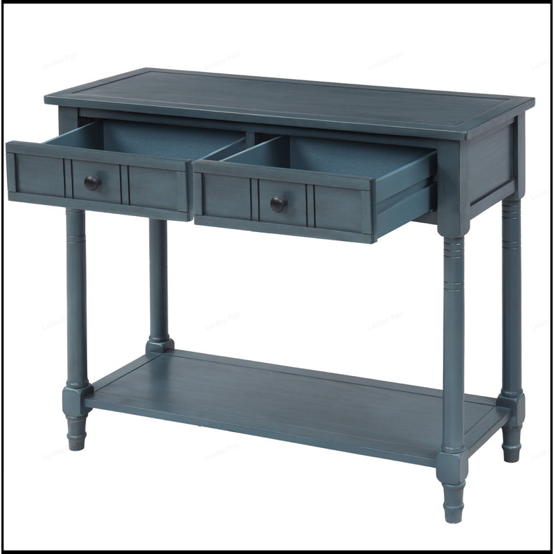 Traditional Console Table with Two Drawers and Bottom Shelf for Versatile Use and Timeless Appeal, Navy