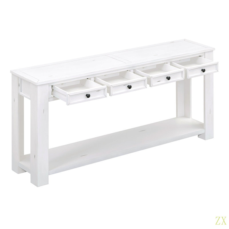 Console / canapé avec tiroirs de rangement et tablette inférieure pour le vestibule, Blanc antique