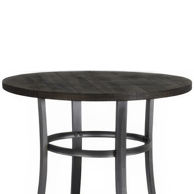 Flint Height Table Round, Dark Brown Mahogany Wood n Metal, 36"H x 36"L x 36"W