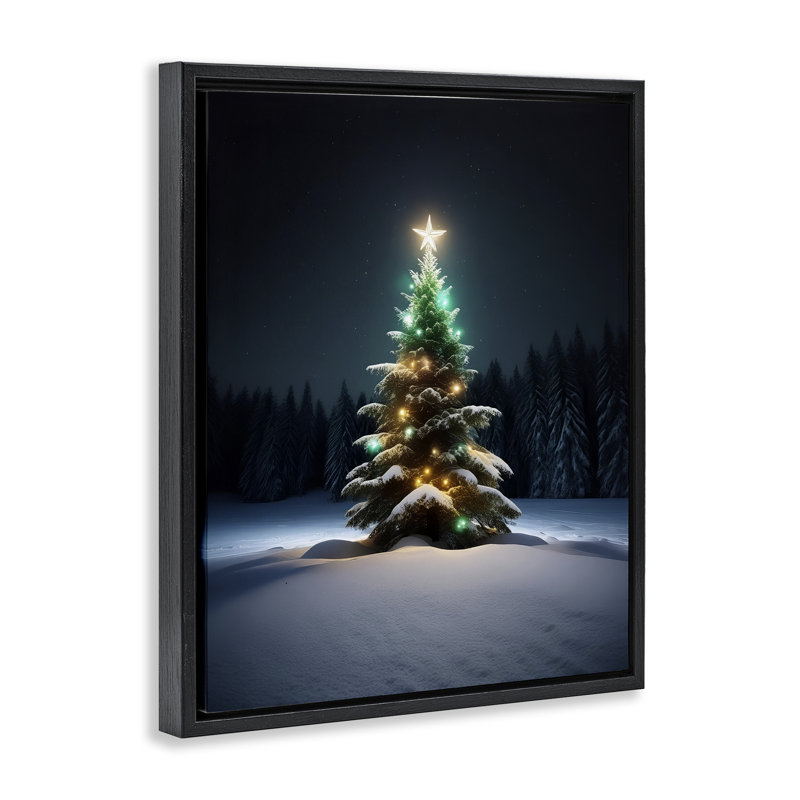 «Clear Night Snowy Tree», estampe numérique par Alina Georgescu, H 21 po x l 17 po, Cadre flottant noir de jais