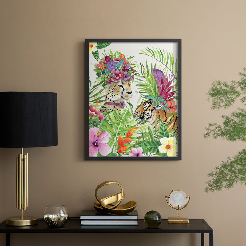 Jungle Royale I, reproduction encadrée - bois massif, 21" H x 17" W, Noir, noir, noir, noir