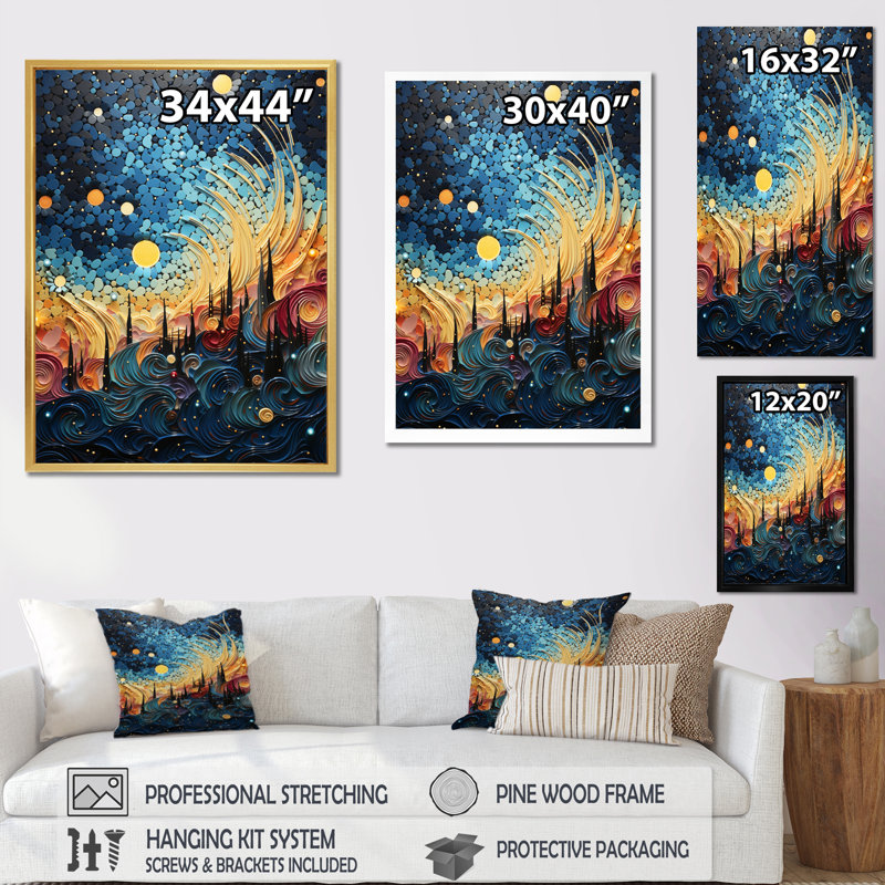 «Sky Celestial Mosaic Landscape II», reproduction d'art sur toile, H 32 po x l 24 po x P 1 po, Cadre flottant naturel
