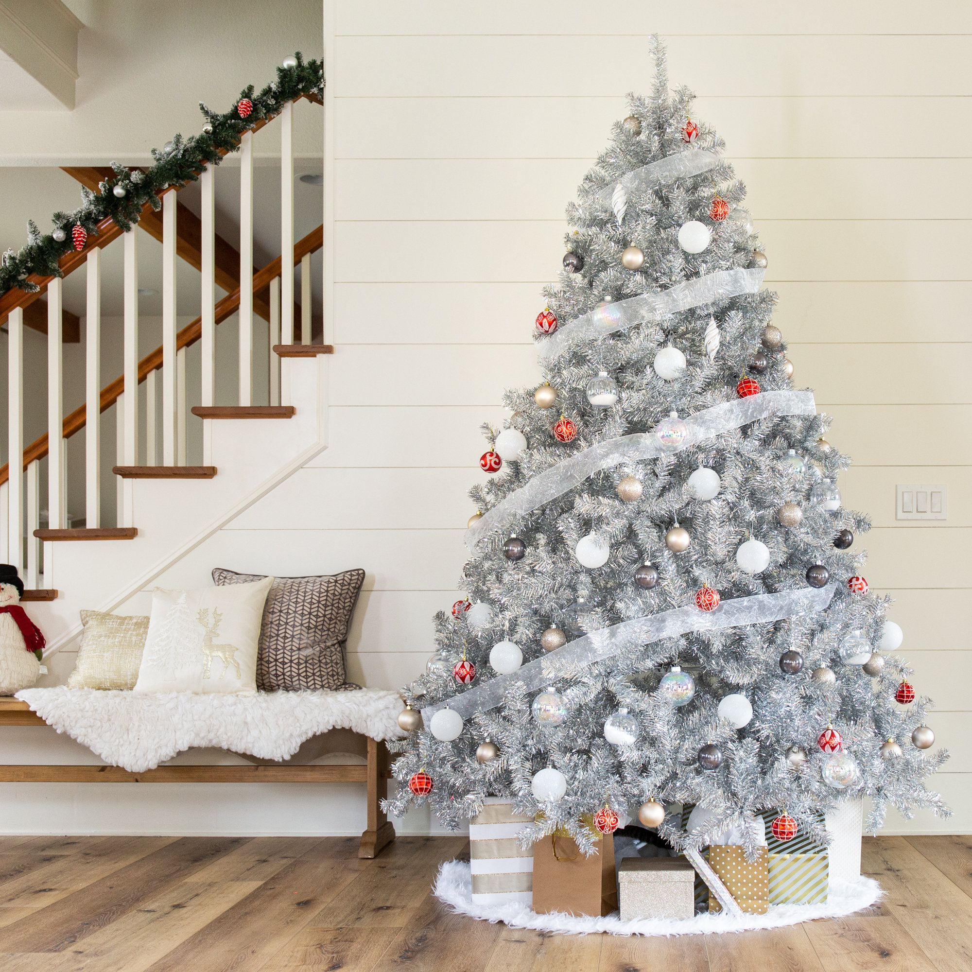 Silver Artificial Fir Christmas Tree, 7.5'