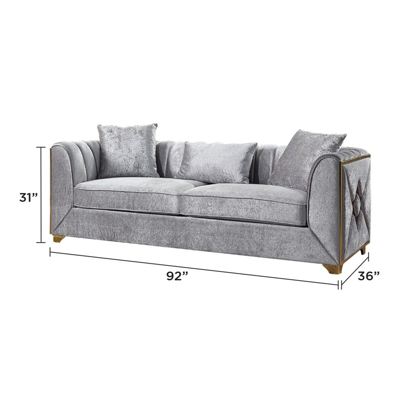 Canapé en velours 91,6 po Arron, Velvet argent