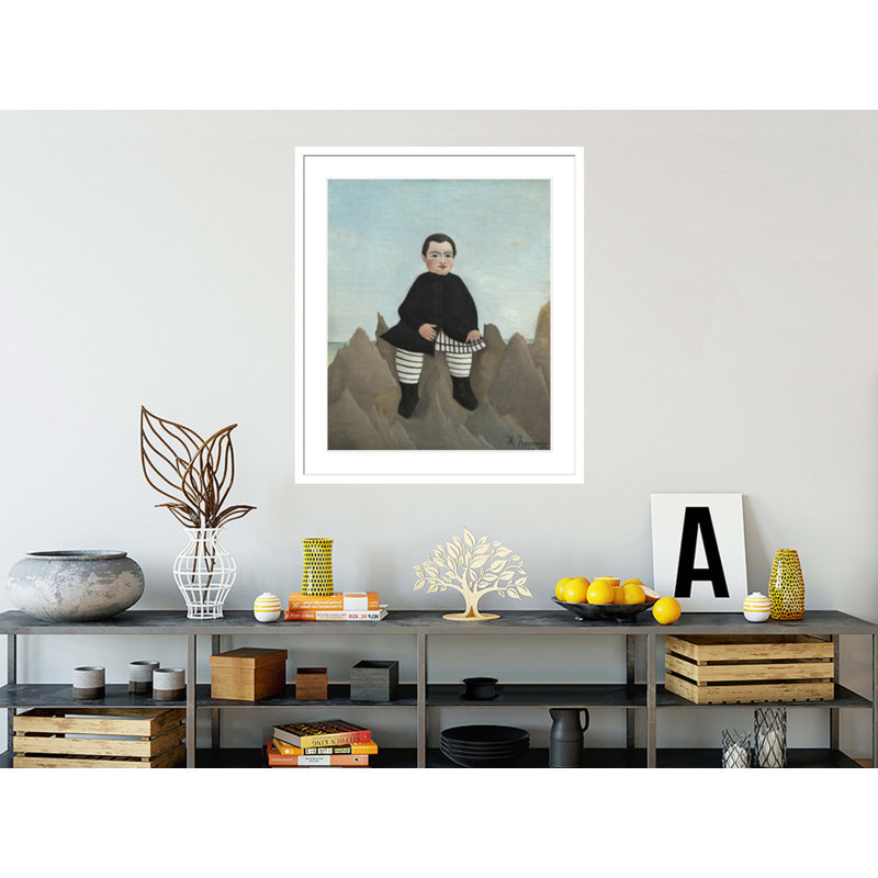 «Boy on the Rocks» par Henri Rousseau, impression giclée sur cadre, H 39,1 po x l 33,5 po