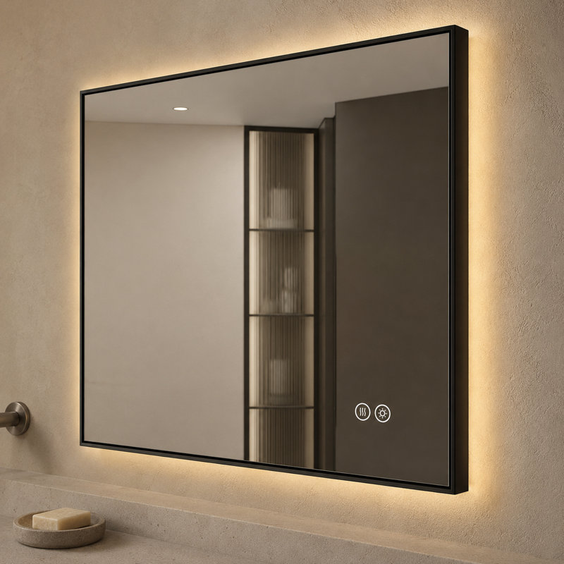 Miroir de salle de bain 30 po x 36 po à DEL avec cadre en aluminium, anti-buée, fonction mémoire, fixation murale horizontale ou verticale
