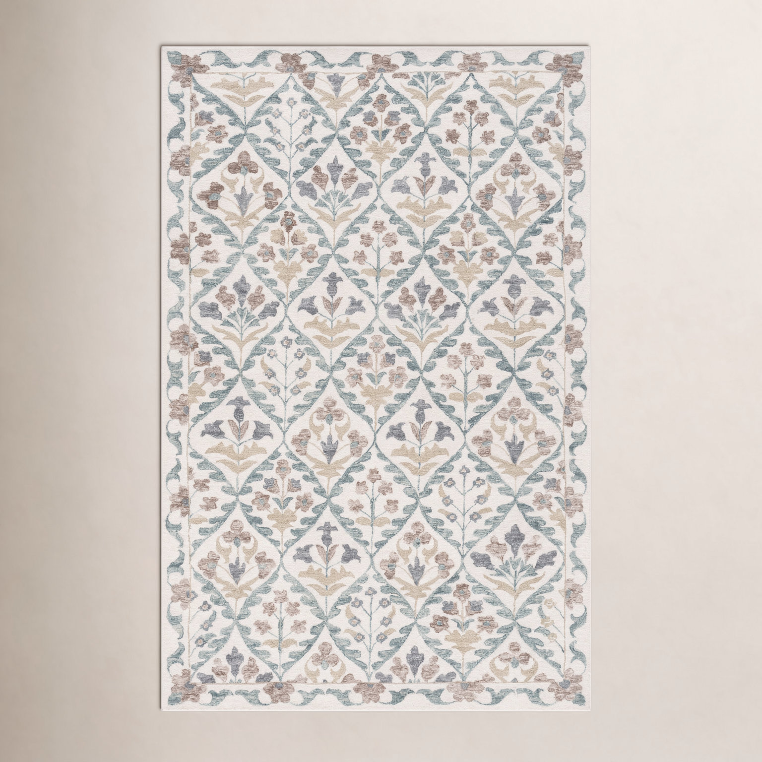 Hand-Tufted Wool Floral Rug, Rectangle 9' x 12'