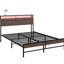Grand lit plateforme, tête de lit avec lumières à DEL et rangement pratique pour la station de charge, 3 tablettes, assemblage facile en acier, tête de lit en noyer, fonctionnalité du cadre, construction, à construire,