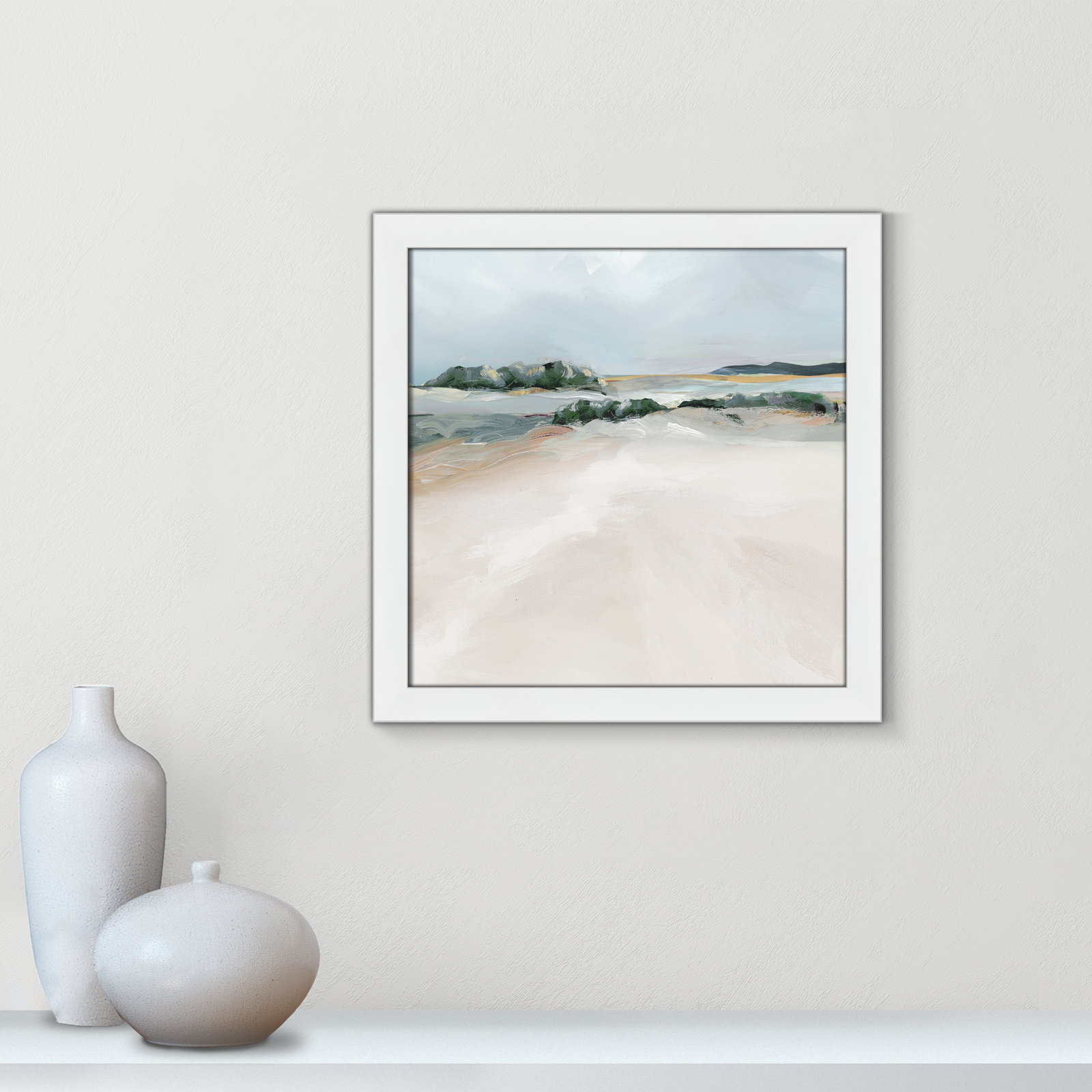 Shimmering Path - Picture Frame Painting on Paper, 18" H x 18" W x 1.12" D, White Framed