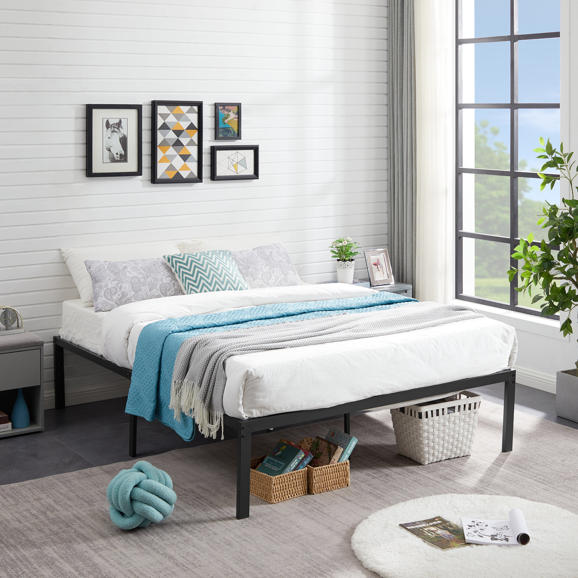 Wade Logan® Blinni 14 Inch Heavy Duty Steel Platform Bed Frame No Box