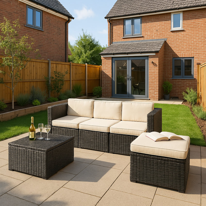 Myah 4 Seater Rattan Corner Sofa Set, Black