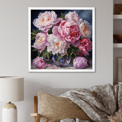 Pink Peonies Bouquet Still Life - Peonies Framed Canvas Print