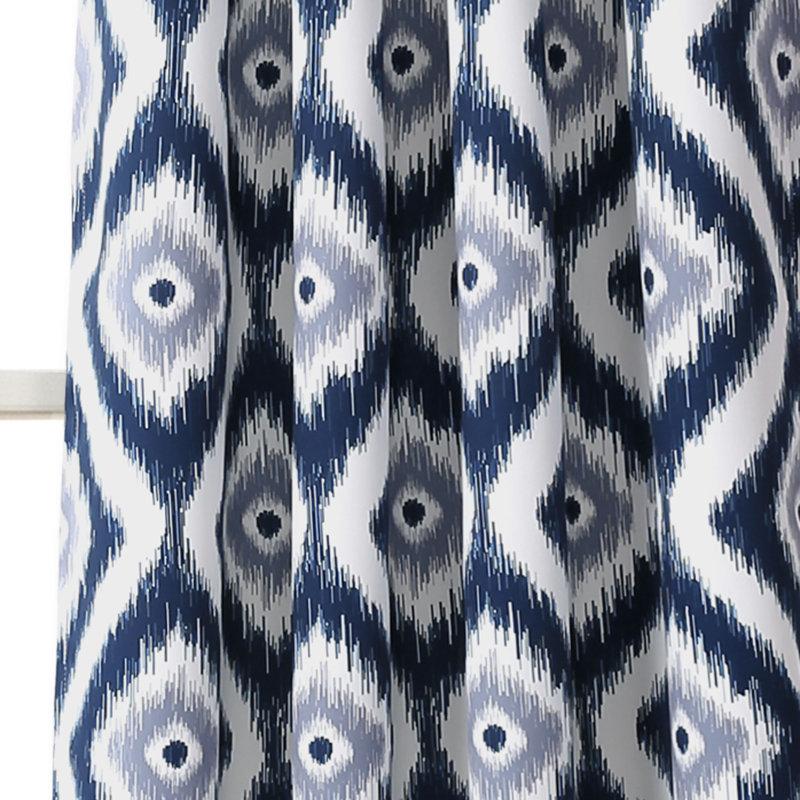Navy Ikat Room Darkening Grommet Window Panels, 52"W x 84"L, Set of 2