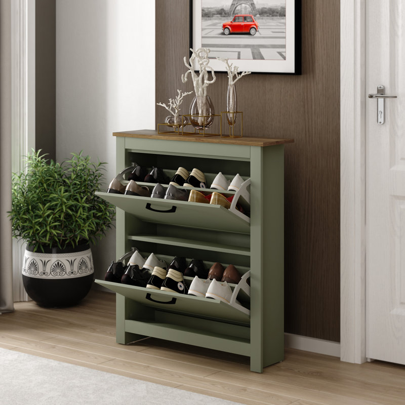 Limestone 2 Flip Door Shoe Storage Cabinet, Kale Green