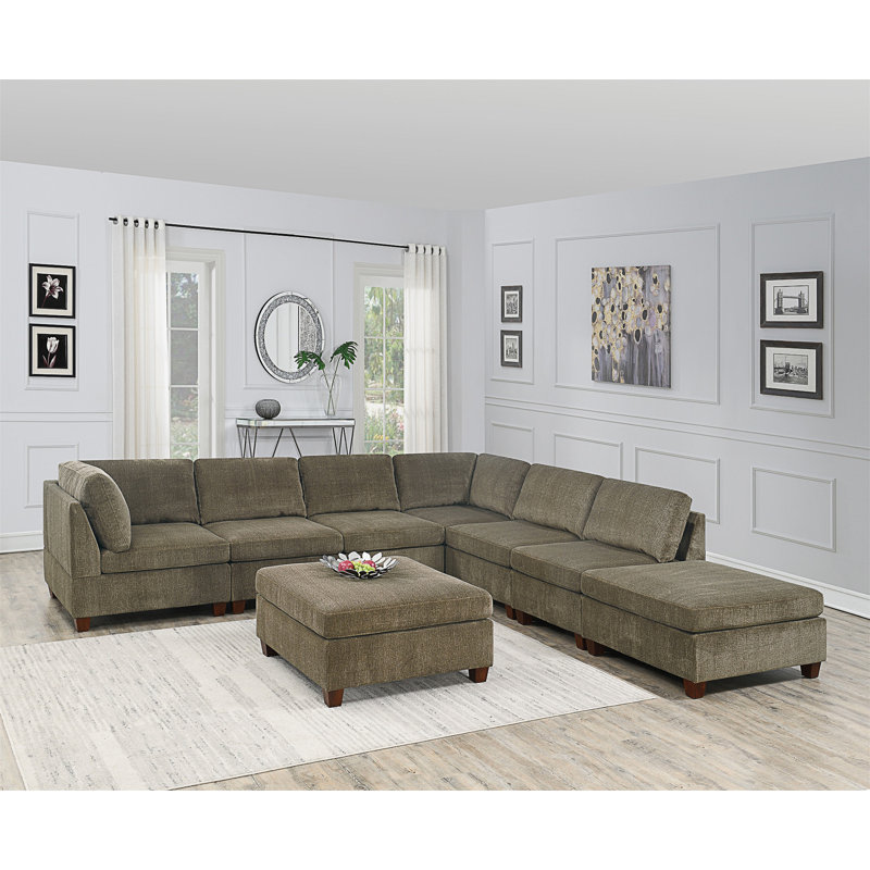 Canapé modulaire rembourré 8 pièces Midurski, Chenille brun clair