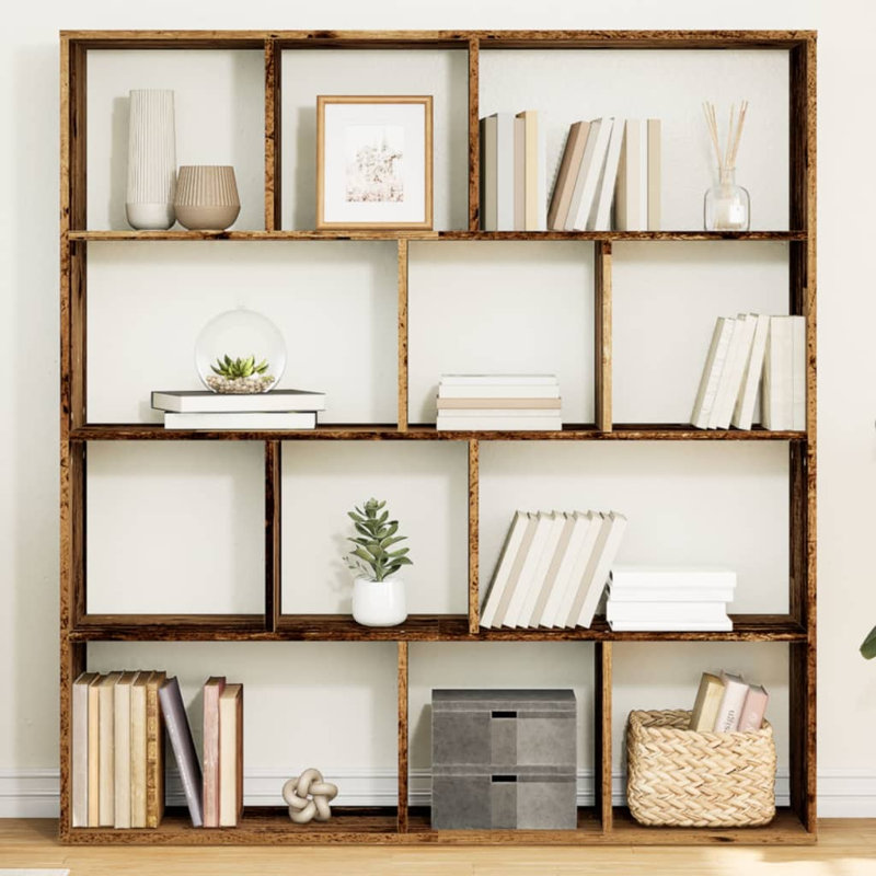 Atyana 141.5cm H x 132cm W Book Cabinet Bookcase, Old Wood