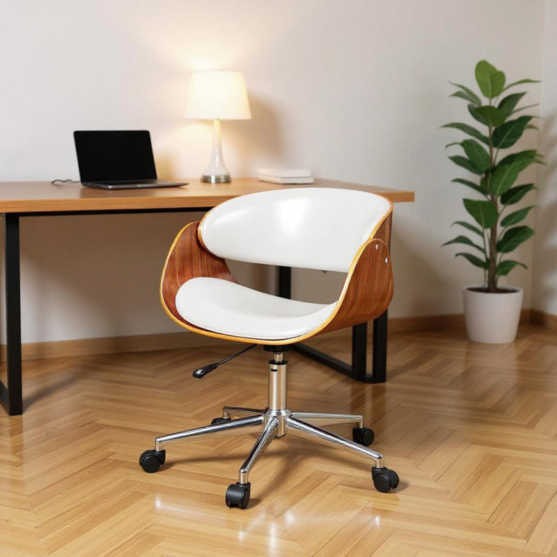 Chaise de bureau pivotante à hauteur réglable brune, blanche et argentée