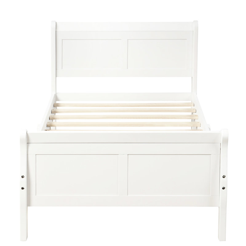 Lit simple blanc - Bois massif avec tête de lit et plateforme