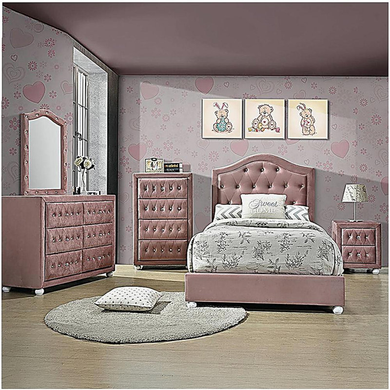 Table de chevet 2 tiroirs rose
