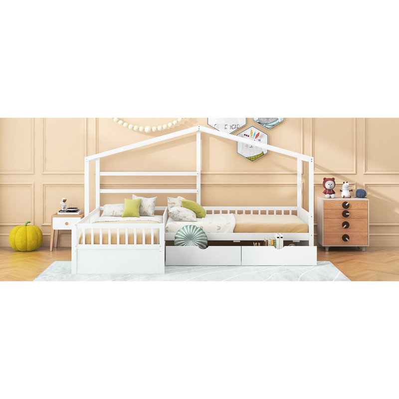 Lit plateforme simple avec 3 tiroirs de rangement blancs et de taille fascinante, solides et confortables, Blanc
