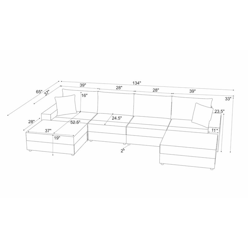Canapé modulaire réversible avec repose-pieds Anchoretta, Chenille gris-bleu