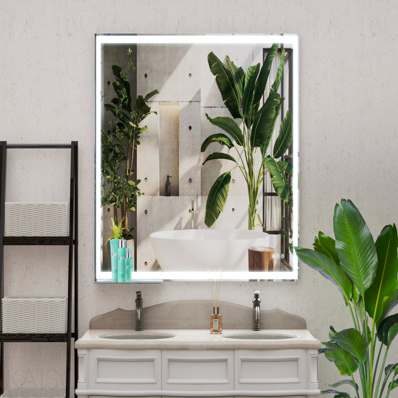 Miroir de salle de bain 48 po x 36 po à DEL mural avec interrupteurs tactiles réglables blancs / chauds / blancs anti-buée avec mémoire