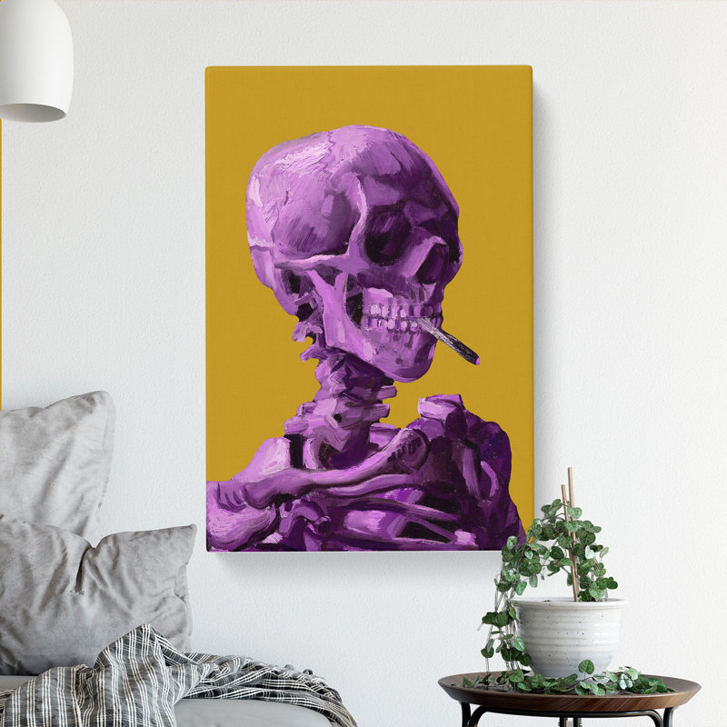 Purple Skull Of A Skeleton With Cigarette by Vincent Van Gogh - Wrapped Canvas, 50cm H x 35cm W x 3cm D