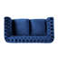 Fauteuil élégant à accoudoirs roulés en velours bleu marine classique avec bordure cloutée et capitonnage profond