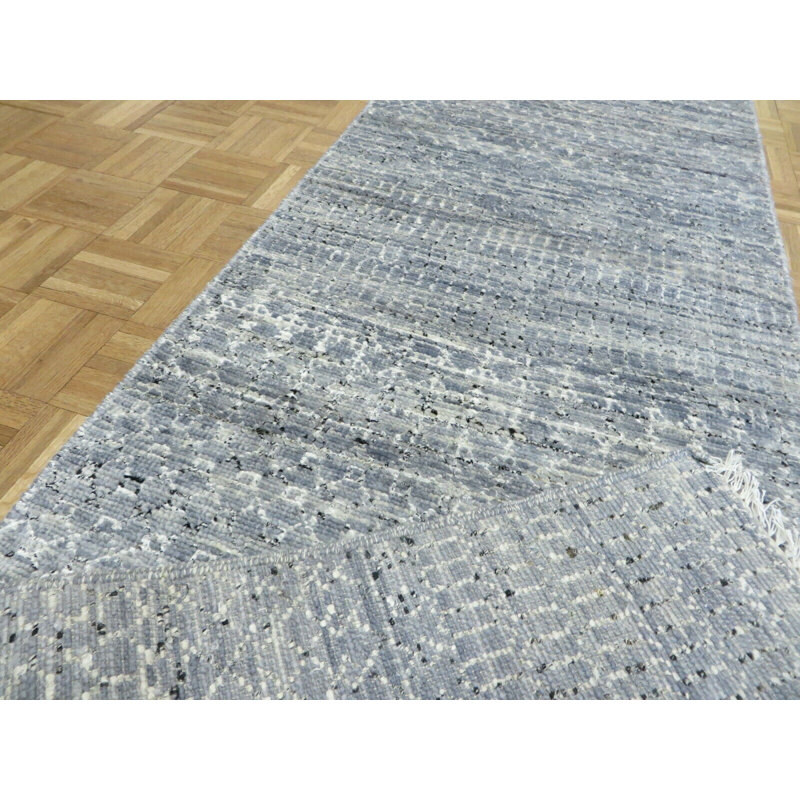 Tapis de couloir gris noué à la main de conception unique 2 pi 8 po x 12 pi 4 po Halstead