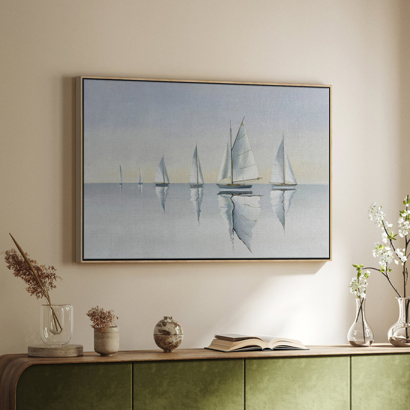 Impression nautique rétro-Liv, H 17 po x l 25 po x P 2 po, Toile naturelle avec cadre flottant