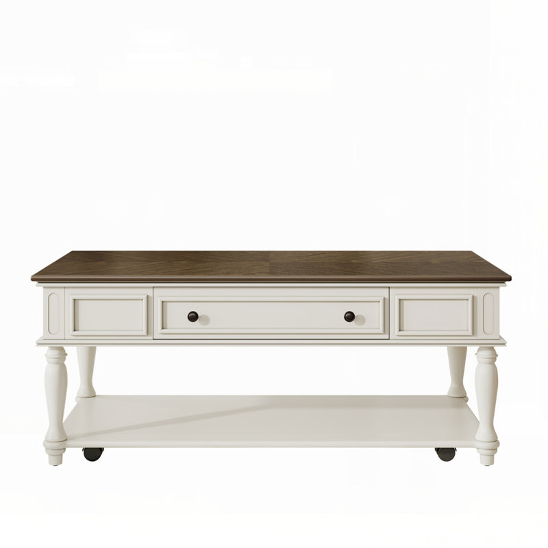 Farmhouse Coffee Table With One Drawer, Gray/White