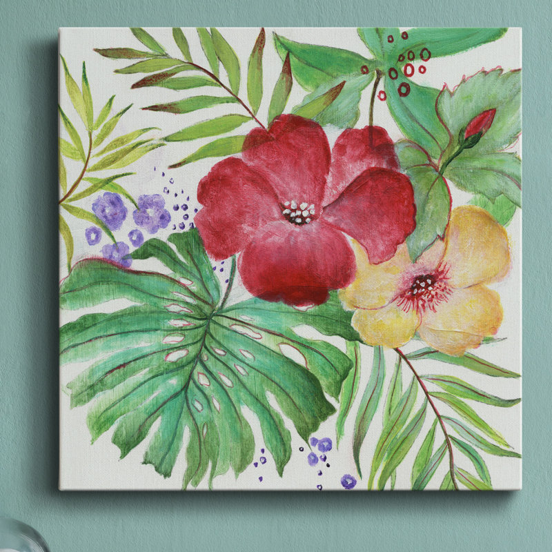 Fleurs tropicales - peinture sur toile tendue, H 40 po x l 40 po x P 1 po