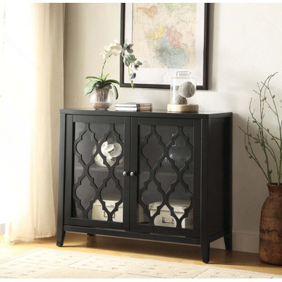 Sleek Console Table With Glass Doors And Storage Shelf For Entryway Living Room Hallway