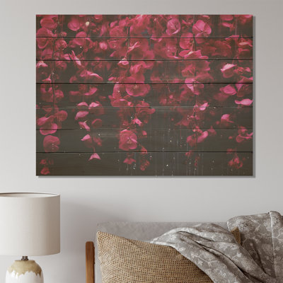 Pink And Black Blossom Cascade Fuschia Flowers - Fuschia On Wood Print