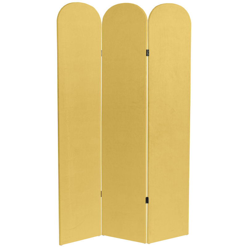 6 Ft. Classic Arch Velvet Room Divider Blue 3 Panel, Yellow