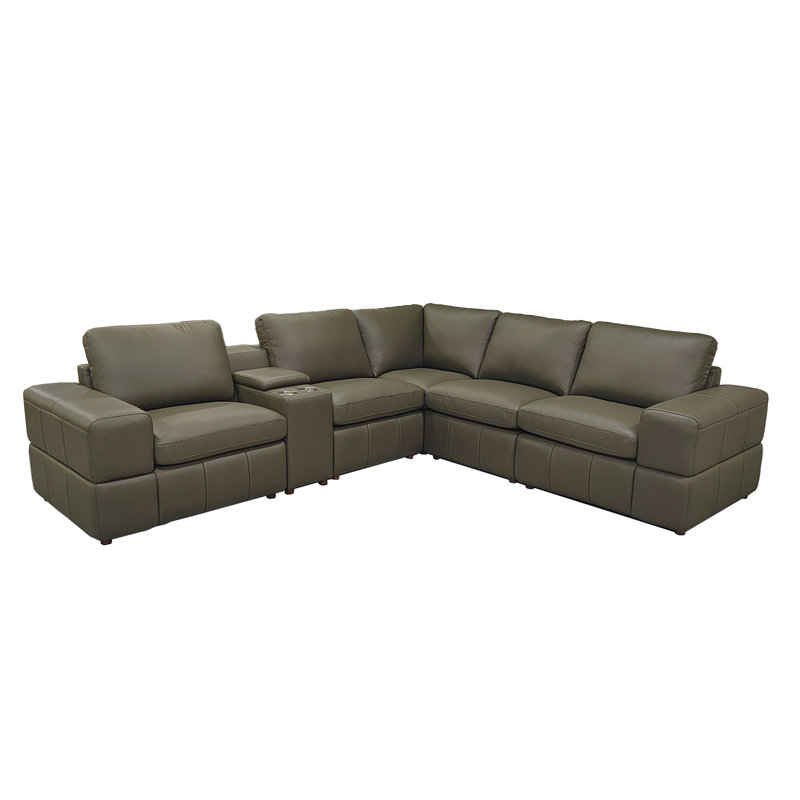 Canapé modulaire à large accoudoirs en cuir assorti