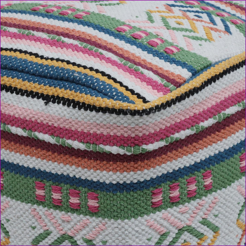 Coussin de sol avec repose-pieds imprimé péruvien 16 x 16 x 16, blanc neige rose multicolore | Multicolore | Tissu