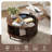 Round Coffee Table With Storage, Fluted Lift Top, Sliding Cabinet Door, Modern Design, Walnut-109893524