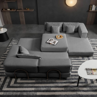 Canapé modulaire surdimensionné surdimensionné - ensemble de canapé de plancher en forme de L de 118,2 po avec 6 coussins, canapé en velours côtelé bricolage pour le salon, aucun assemblage requis (capacité de 300 lb)