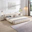 Elegant Beige Chenille Upholstered Bed with Checkerboard Design, King, Beige-2108999618