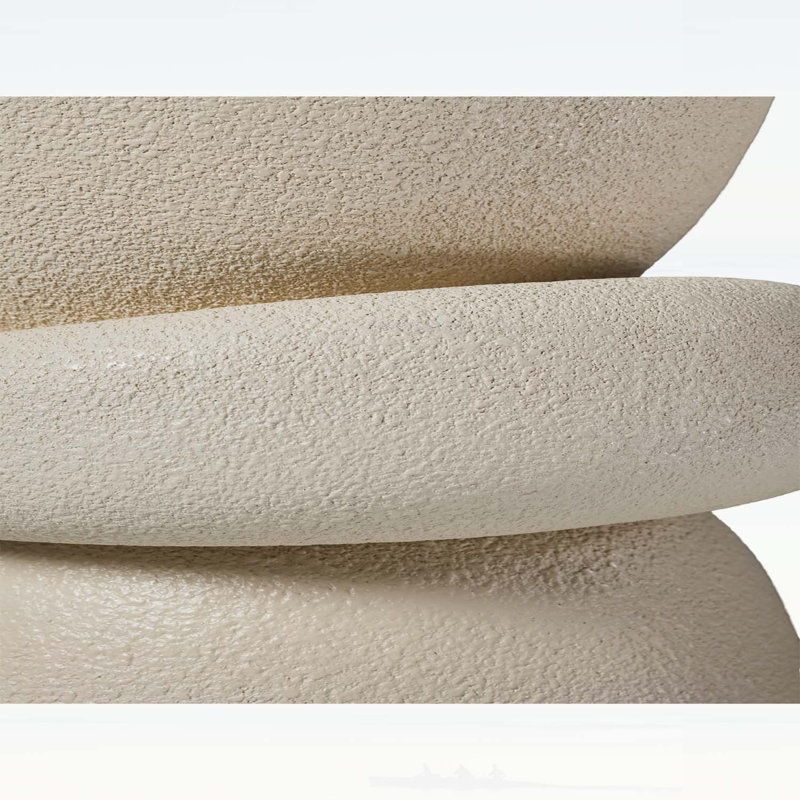 Table d'appoint empilable organique sculpturale, fibre de verre ronde texturée crème pour le salon, aucun assemblage requis