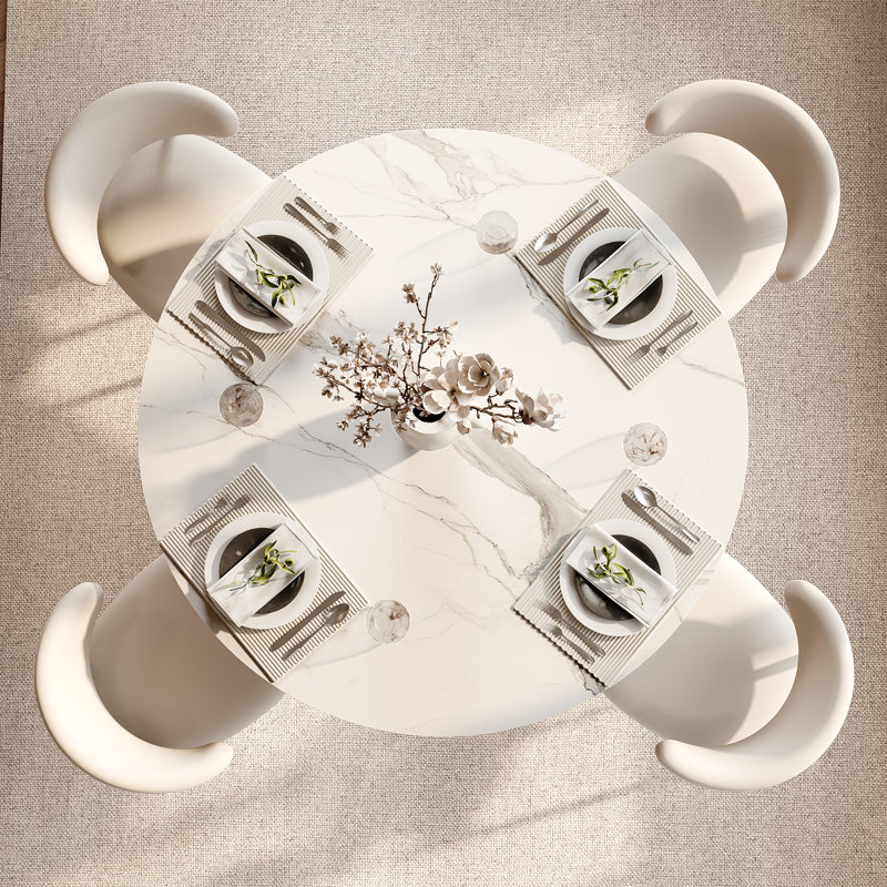 5Pcs Dining Set With 4 Upholstered Chairs, White, 29.52" H x 53.15" W x 53.15" D