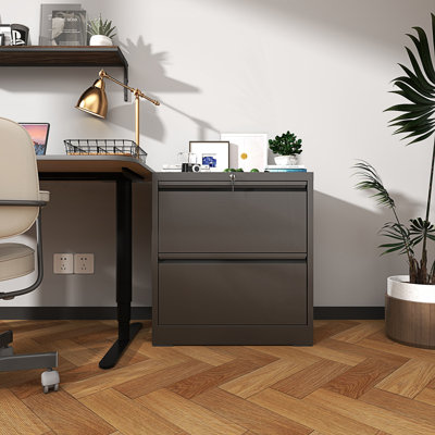 Classeur latéral 2 tiroirs avec serrure, classeur latéral en métal, armoire de salon