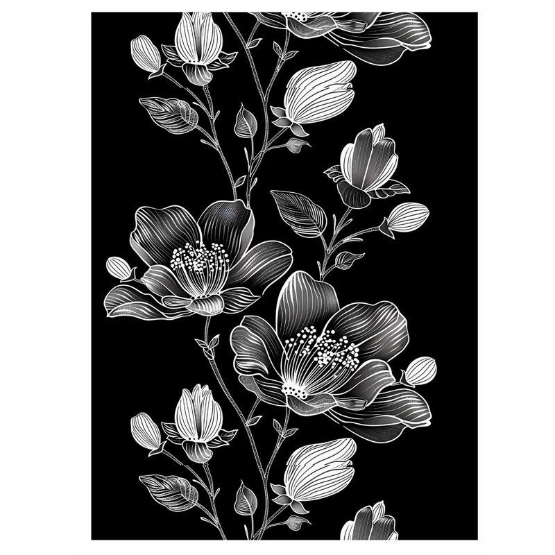 Floral noir et blanc, fleur de Draeam VI, impression d'art moderne sans cadre