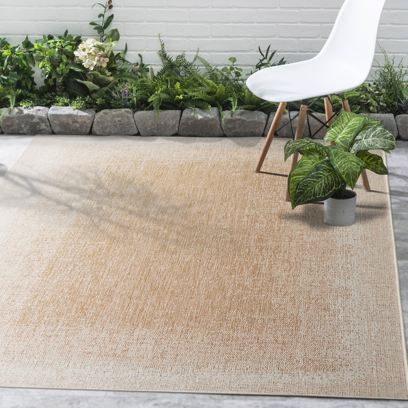 Outdoor Rug - Waterproof Easy to Clean Stain Resistant - Patio Indoor Outdoor Porch Deck Balcony Entryway - Ombre Modern - Dhruva - Beige