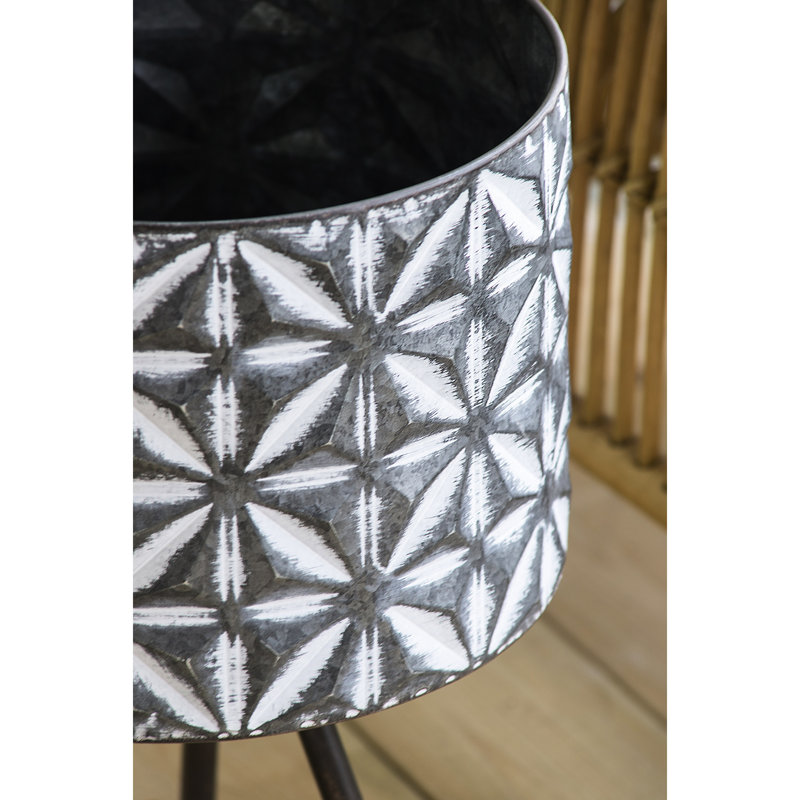 Metal Planter Stand , Galvanized Grey Round Planters For Outdoor Decor, With Dark Iron Bases, Rustic Charm, 100% Iron, 12X19x19 And 10X17x17 Inches, 6.6Lbs Of 2 Stands, Gardens, Supports, Beauty, &
